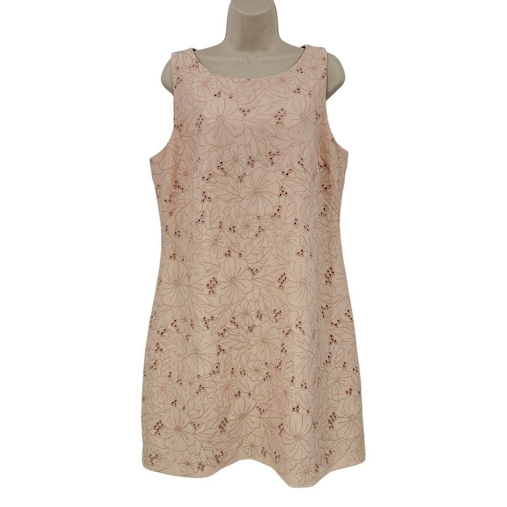 Eliza J Dress Womens 14 Pink Floral Eyelet‎ Sleeveless Sheath Lined Knee Length